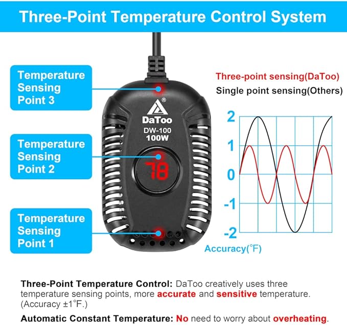 DaToo Small Aquarium Heater 100W Mini Fish Tank Heater 100 Watt Submersible with LED Temperature Display