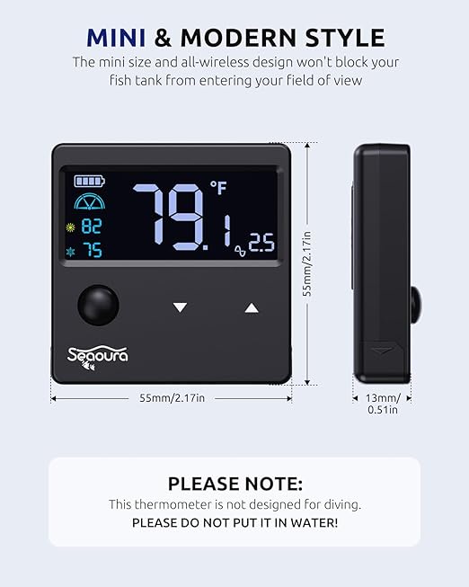 Aquarium Thermometer Digital with Motion Sensor for Glass Tank, Aquariums Temperature Gauge with Alarm, Fishtank Thermometer Calibrated LCD Display, Accurate to ±1℉, Suitable for Aquatic, Betta