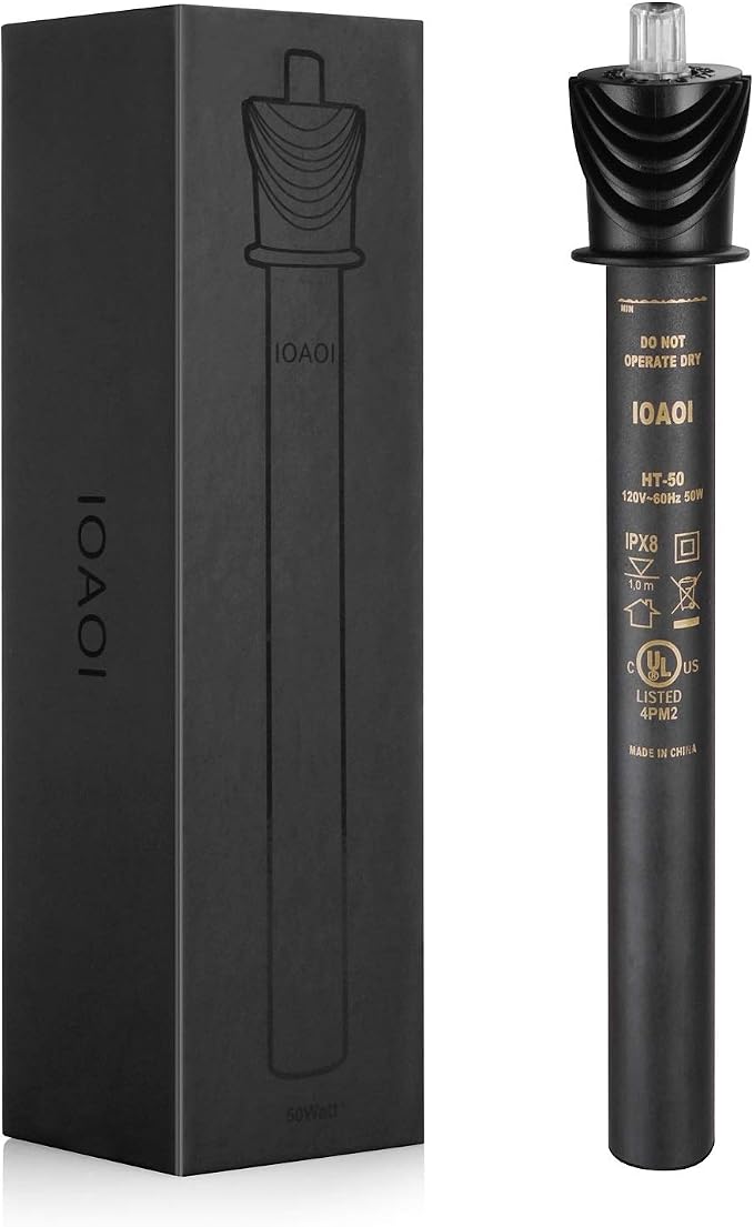 IOAOI Aquarium Heater for Fish Tank 50W for up to 20 Gallons Tanks Shatterproof for Both Marine and Fresh Water Engineering Plastic Tube Outside and Stainless Steel Tube Inside Temperature Adjustable