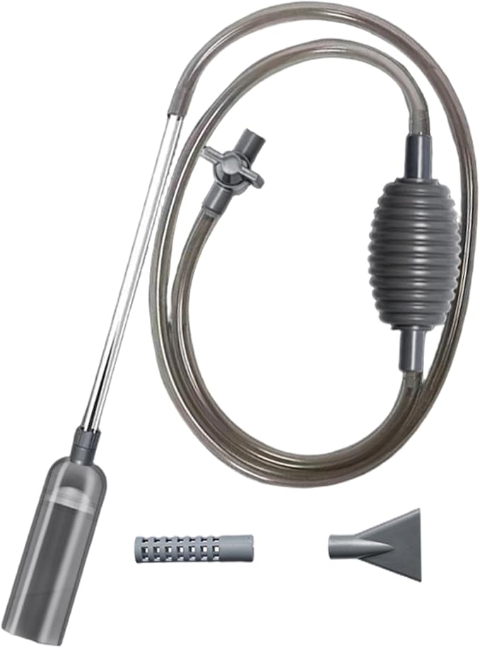Fish Tank Vacuum Gravel Cleaner with Manual Pump – Flows Adjustable Aquarium Siphon with 3 Different Nozzles Water Changer for Home