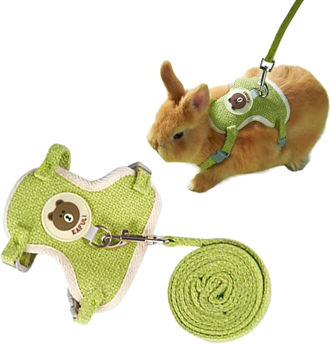 Rabbit Harness and Leash Set Adjustable Bunny Harness Leash Ferret Harness Guinea Pig Harness Ferret Leash for Small Pets Walking Outdoor (Small,Green)