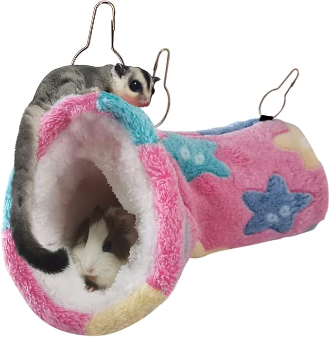 LEFTSTARER Guinea Pig Accessories Sugar Glider Cage Accessories Hamster Rat Toys Ferret Hammock Hanging Tunnel for Small Animals （Pink-Star）