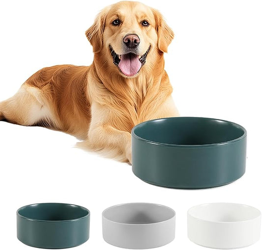 Ceramic Dog Bowl for Food and Water - Pet Feeder Bowl for Medium to Large Dogs - Heavy Ceramic Feeding Dish with Non Slip Base - Dishwasher & Microwave Safe - 8 Inch - 7.5 Cups - Green