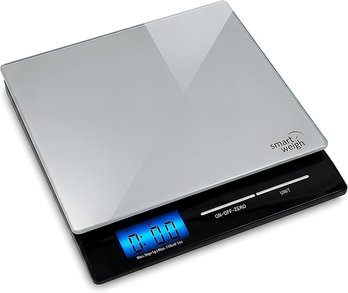 Smart Weigh Professional USPS Postal Scale with Tempered Glass Platform, Multiple Weighing Modes and Tare Function, Silver Shipping Scale, Platform Scale, 11 pounds/ 5 Kilograms