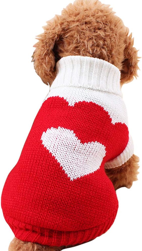 CHBORCHICEN Pet Dog Sweaters Classic Knitwear Turtleneck Winter Warm Puppy Clothing Cute Strawberry and Heart Doggie Sweater (Red2, X-Small)