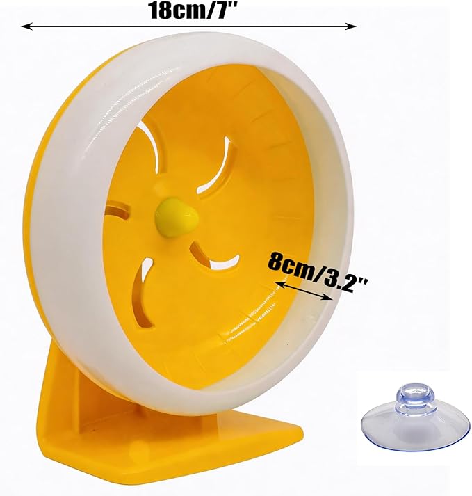 Hamster Wheel, 7 inch Silent Hamster Exercise Running Wheel with Stand,Pet Small Animals Exercise Running Toys,Adjustable Quiet Spinner for Guinea Pigs, Sugar Gliders, Gerbils (Yellow)