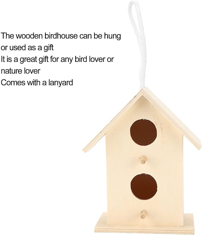 2PCS Bird Houses for Outside, Wooden Birdhouse Hanging Birdhouse Bird Nest Box Unfinished Bird Houses Hanging Wooden Birdhouse Wooden Bird Houses to Paint with Two Holes for Small Bird (#a)