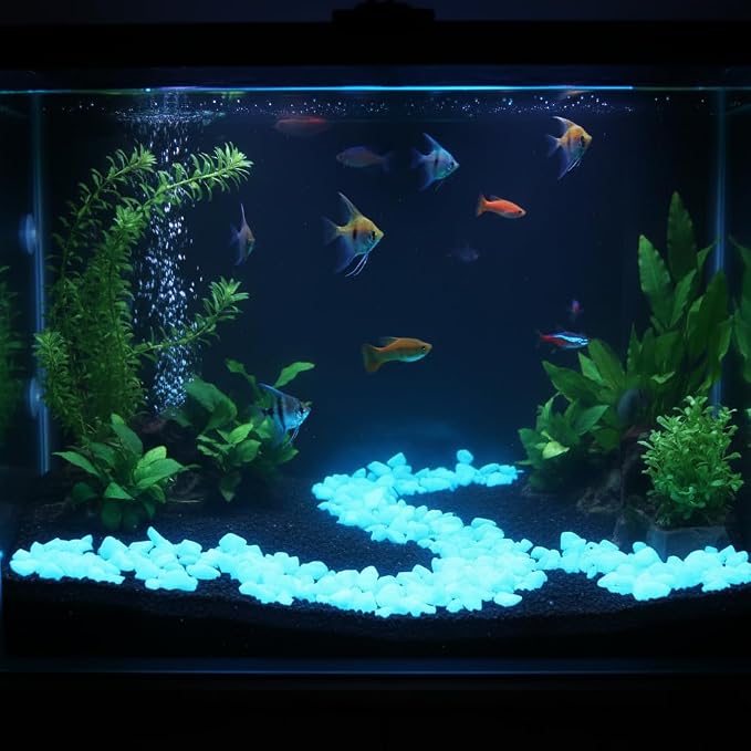 Shiny Stone Aquarium Gravel Sand, Sky Blue, 8-15mm | Glow in The Dark