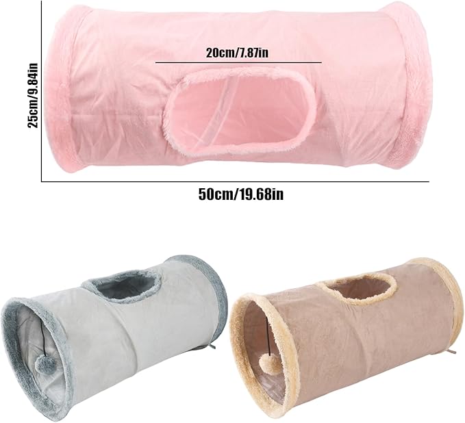 Cat Tunnel,Indoor Cat Play Tube Toys with Play Ball,Durable Collapsible Rabbit Hideaway Tunnel for Kitten,Bunny, Guinea Pig, Rat, Hamster, Ferret, Chinchilla (Khaki)