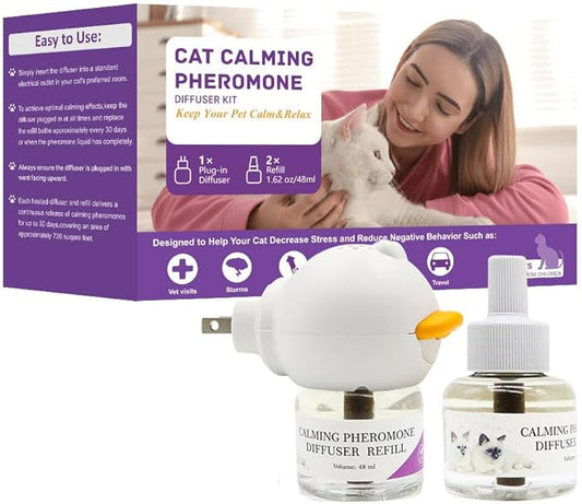 Cat Calming Diffuser,Kit with 2 x 30-Day Refill,Premium Cat Pheromones Calming Diffuser for Stress,Natural Anxiety Relief for Cats,Stops Scratching & Urine Spraying,Safe for Multi-Cat Homes(2 Count)