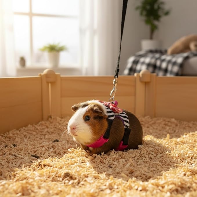 Hypeety Small Animal Harness Vest and Leash Set Soft Mesh Small Pet Harness Hamster Rabbit Chest Back Outdoor Leash Traction Rope for Ferret Guinea Pig Kitten Clothes Accessory (S, Black Stripe)