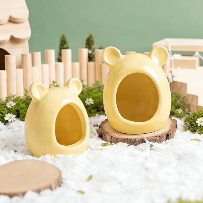 Ceramic Hamster Hideout Cute Guinea Pig House Summer Cool Bed for Ferrets Hedgehog Sugar Glider Cage Accessories (Yellow)