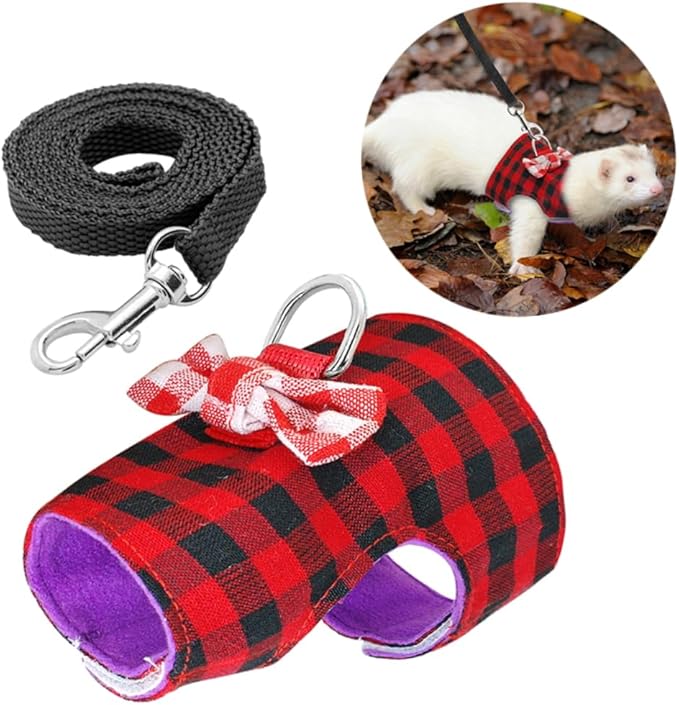 Kisangel Lovely Pet Leash Breathable Mesh Fabric Vest for Small Animals for Hamsters and Guinea Pigs s Red Grids
