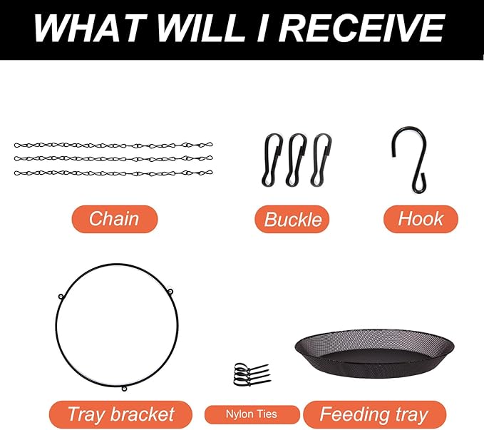 HRAYLTOP Hanging Bird Feeder Bowl with 16.3 inch Iron Hanging Chain Detachable Outdoor Decor for Garden Backyard Patio and Deck - Perfect for Attracting Birds