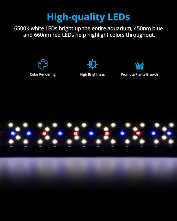 NICREW SkyLED Plus Aquarium Plant Light, Freshwater Fish Tank Light with Ramp Up and Dim Down, Spectrum Adjustable and Lighting Schedule Programmable with Controller, 48-60 Inches, 45 Watts