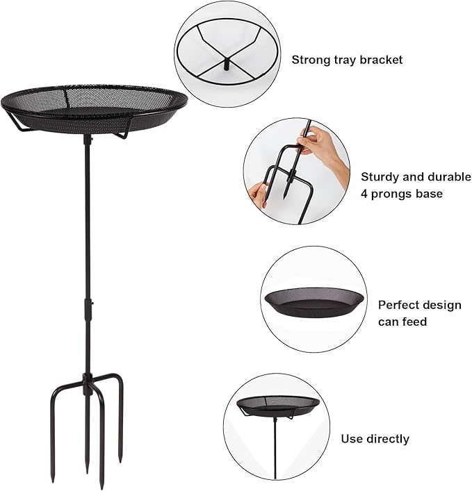 HRAYLTOP Standing Bird Feeder Bowl with 29.1 inch Iron Stand - Detachable Outdoor Decor for Garden Backyard Patio and Deck - Perfect for Attracting Birds