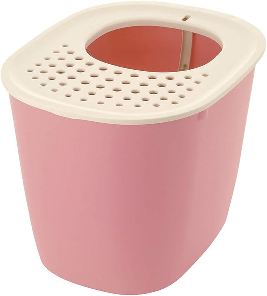 Richell PAW TRAX Top Entry Cat Litter Box, Hooded Cat Litter Pan, Enclosed Litter Box, Salmon Pink