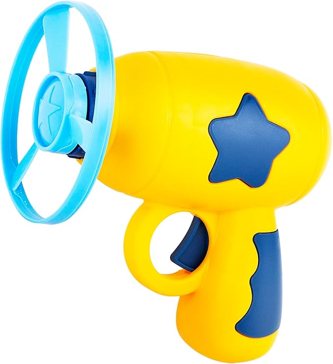 Berry President Flying Saucer Toy, Flying Disc Launch Playset with Rotating Flash Light, Indoor Outdoor Twist Shoot Toy for Kids Aged 3 Years Old & Up (Yellow)