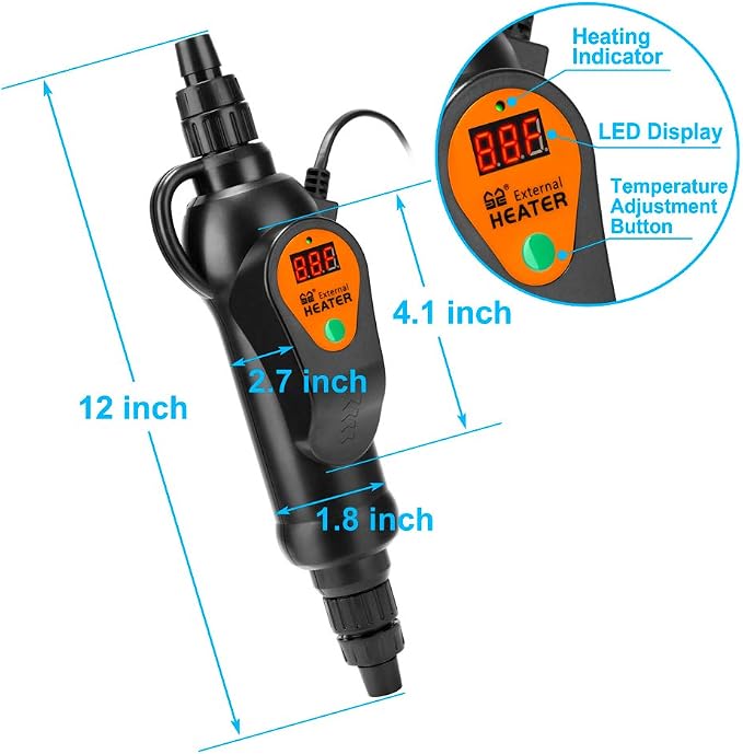 DaToo Aquarium External Heater in-Line Fish Tank External Heater 300W for Canister Filter