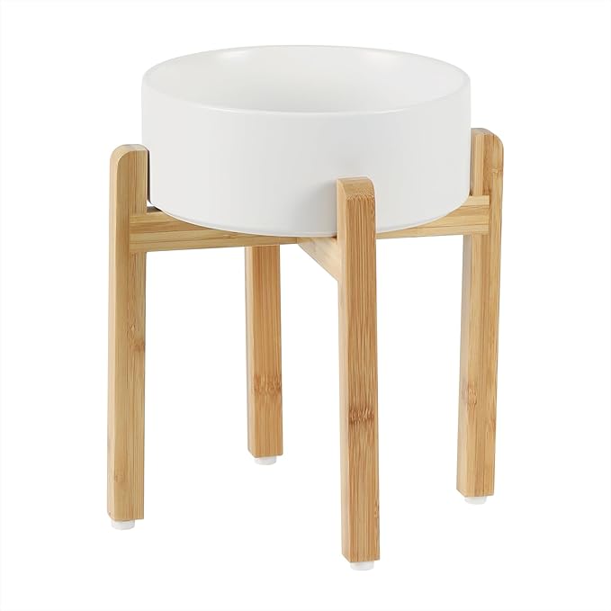 Havniva Ceramic Raised Dog Bowl Set, Elevated Dog Bowl with Stand, Food and Water Bowl for Large Breed Dogs, Weighted Pet Dishes(8.2'',60OZ, White)