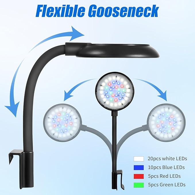 AQUANEAT Clip on Aquarium Light for up to 5 Gal Fish Tank, Auto On Off with Timer, Dimmable Small Fish Tank Light USB for Nano Tank (Large)