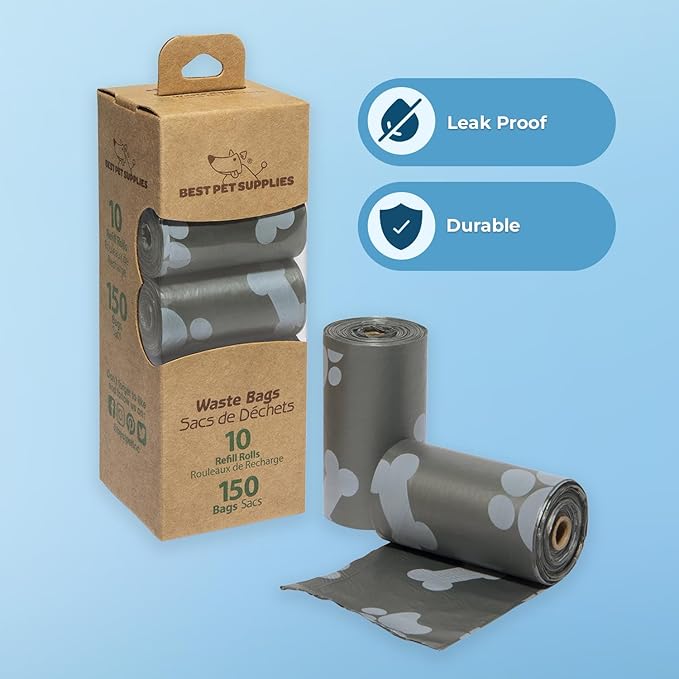 Best Pet Supplies Dog Poop Bags for Waste Refuse Cleanup, Doggy Roll Replacements for Outdoor Puppy Walking and Travel, Leak Proof and Tear Resistant, Thick Plastic - Gray, 150 Bags