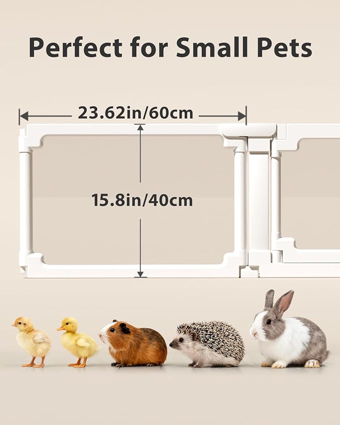 BUCATSTATE Acrylic Guinea Pig Cages 15.8"H, 7.8 sq ft Large Guinea Pig Playpen, Tool-Free Rabbit Cage Indoor, Small Animal Playpen with Door for Bunny, Piggies, Chicks (47"L x 24"W x 16"H, 6 Panels)