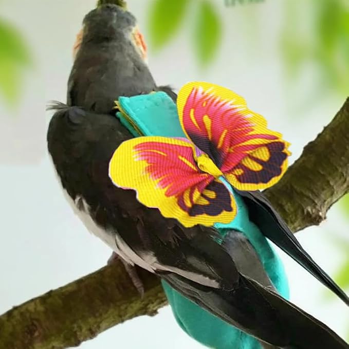 Pet Bird Diaper Harness Adjustable Parrot Harness and Leash Set Cockatiel Flight Suit with 60 Inch Leash Bow Tie Bird Flying Clothes for Conures Cockatoos Cockatiel Pigeon(Yellow, Medium)