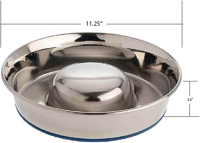 OurPet's Durapet Slow Feed Premium Stainless Steel Dog Bowl, Silver, Large (2040010302)