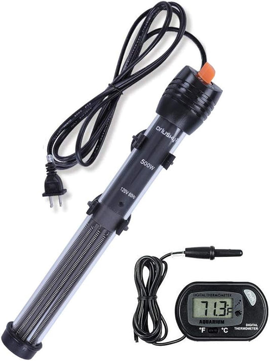 Orlushy Submersible Aquarium Heater, Adjustable Fish Tahk Heater with Free Thermometer Suitable for Marine Saltwater and Freshwater