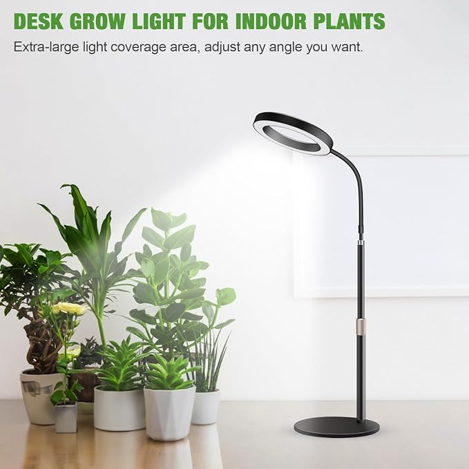Grow Lights for Indoor Plants, 80 LEDs, Height Adjustable 16.5-25" | Full Spectrum, Auto Timer 6H/12H/16H, 5 Dimmable Levels, Flexible Gooseneck 6000K, Desk Plant Light with Base