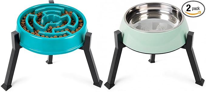 LOOBANI Raised Dog Bowl Stand: Adjustable Width Elevated Dog Bowl Stand Water Food Feeder for Adult, Seniors, Older, Arthritis Dogs, Fits for Bowls Width 5.9"-8.7" (Without Bowls) Black Medium 2 Pack