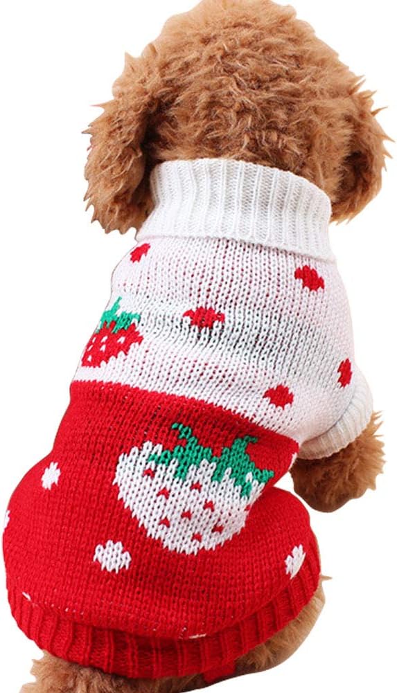 CHBORCHICEN Pet Dog Sweaters Classic Knitwear Turtleneck Winter Warm Puppy Clothing Cute Strawberry and Heart Doggie Sweater (Red1, XX-Small)