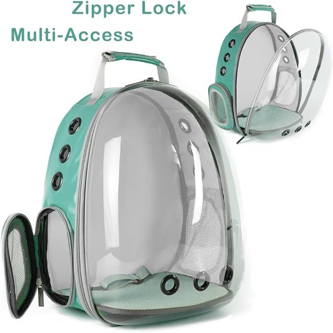 Bird Traval Carrier Cage, Clear Space Capsule Astronaut Backpack to Carry Parakeet Cockatiel Parrot with Metal Tray Bird Feeder Wood Perch, Vet Transport School Bag