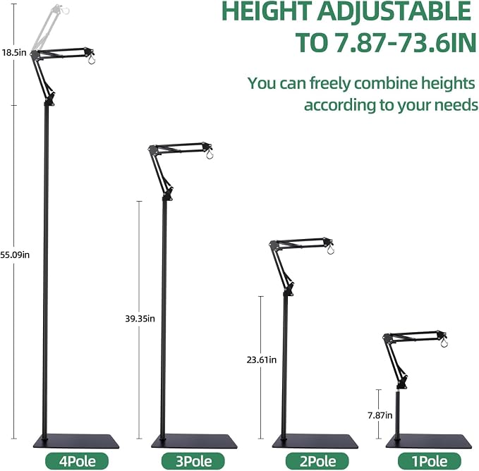 MECESOR Reptile Lamp Stand Adjustable Height 15.7-73.6inch with 360°Adjustable Swing Arm Heat Lamp Stand Plant Floor Light Holder for Bearded Dragon Turtles Snake and Chicks