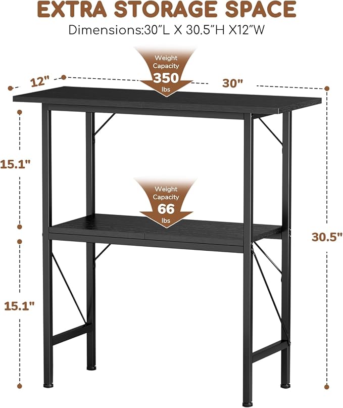10-30 Gallon Fish Tank Stand with Storage Shelves, 2-Tier Aquarium Stand with Metal Frame, Heavy Duty Reptile Turtle Tank Stand for Home Office, 30" L x 11.8" W x 30.5" H, Black