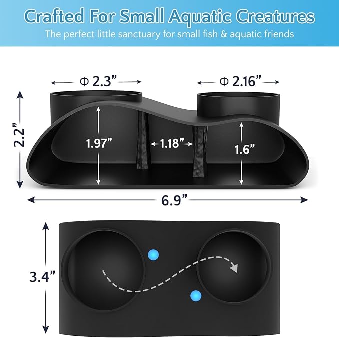 NUPICK Black Underground Aquarium Cave Tunnel, PETG 3D Printed Fish Tank Cave Hideout with Smooth Surface, Two-Hole Aquarium Tunnel, Fish Tank Decor for Bettas, Shrimp, Corys, Loaches, Guppie, Snails