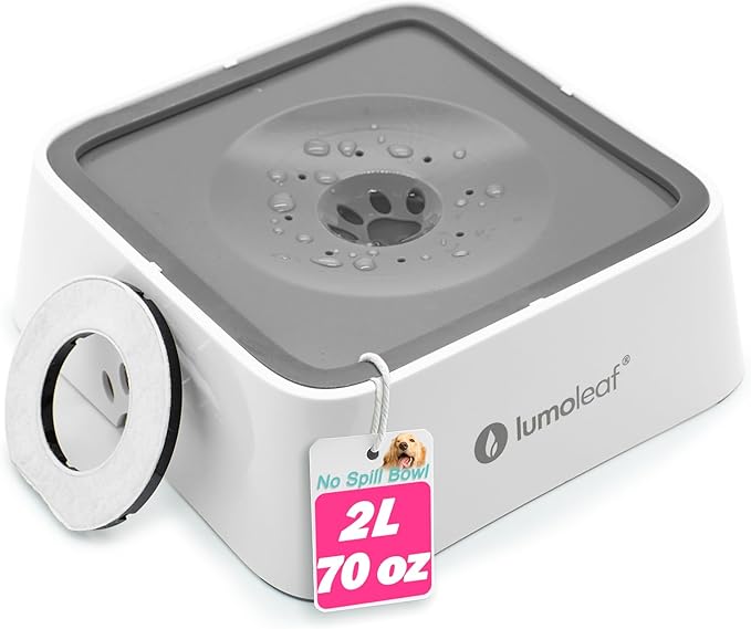 LumoLeaf No Spill Water Bowl for Dogs with Filter, 70oz/2L, Slow Feeder for Messy Drinkers, Drip-Free & Splash-Proof Design (Grey, 70 fl oz) (Grey 70 fl oz)