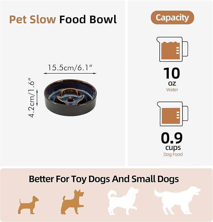 Havniva Slow Feeder Dog Bowls, 0.9 Cups Ceramic Dog Food Bowls 6.1 inch Slow Feeder for Small Dogs Puzzle Bowls for Fast Eater, Pet Slow Feeding Dish Anti-Choking