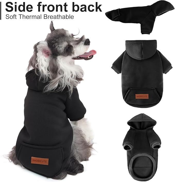 2 Pack Dog Hoodie Warm Hood Dog Sweater Cold Weather Small Dogs Sweatshirt Comfort Pet Clothes for Small Medium Dogs with Pockets (Black+Grey, XXS (Back: 5.9",Chest: 10.6", 0.8-1.8lbs))