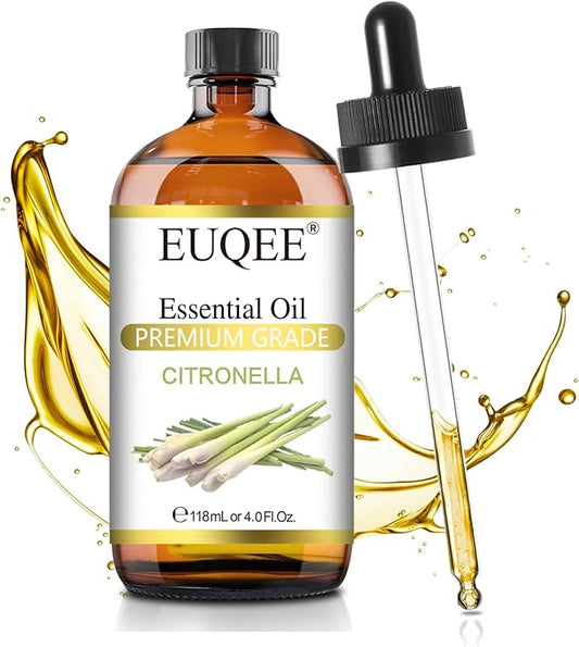 EUQEE Citronella Essential Oil, 118ml Large Gift Box Pure Citronella Oil with Glass Dropper for Candle Making, Diffuser, Humidifier - 4 fl oz.