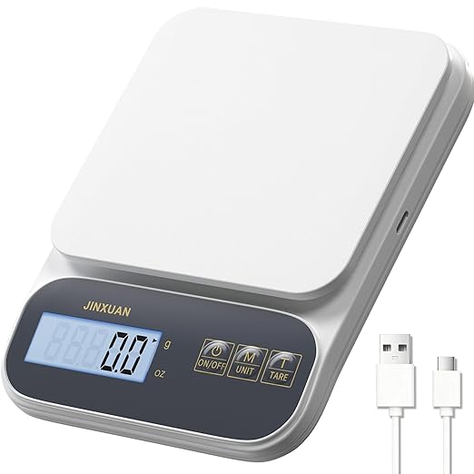 Kitchen Scale 5kg/0.1g Precision Food Scales for Kitchen Digital Scale Grams for Cooking Baking Weight Loss, Rechargeable Coffee Scale Food Weight Scale with Large Backlit LCD Display USB Cord