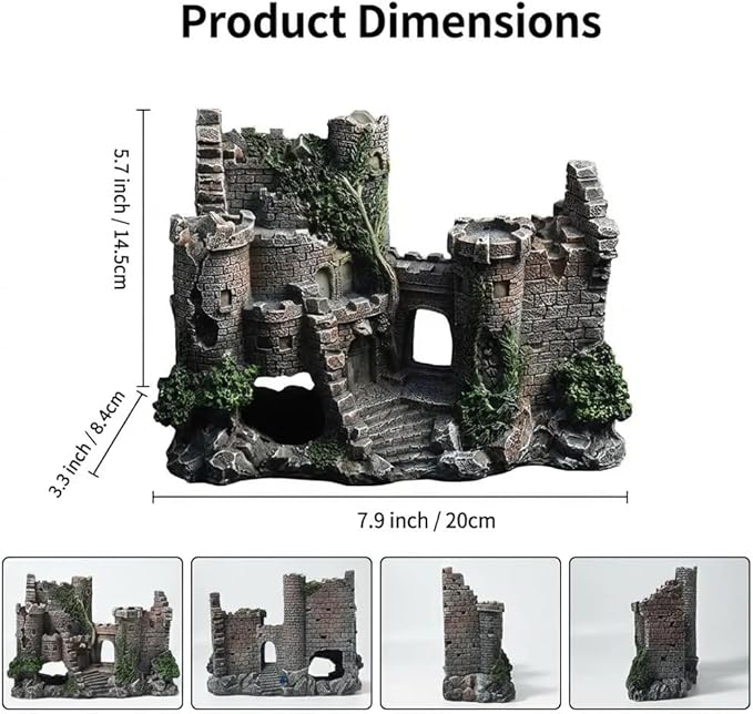 Aquarium Resin Castle Decoration, Air Bubbler Stone Cave Hideout House for Betta Fish, Shrimp & Turtles, Fish Tank Ornament Accessories for Breeding, Playing & Resting ，Decorative Bubbling Castle
