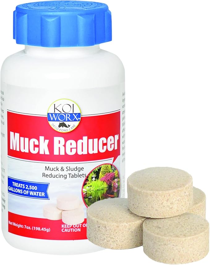 Koiworx Muck Reducer - Treats up to 2,500 gallons for up to 4 Months - Tablets Reduce Muck, Sludge and Organic Build up - Formulated for Ponds and Water Features - Safe for Koi