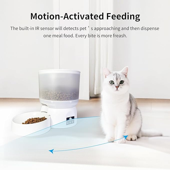 Automatic Cat Feeder, 2.5L Small Automatic Pet Feeder, Timed Cat Feeder with Motion-Activated 3-12 Meals at 2/4/6/8 Hour Intervals, 240-Day Battery Life