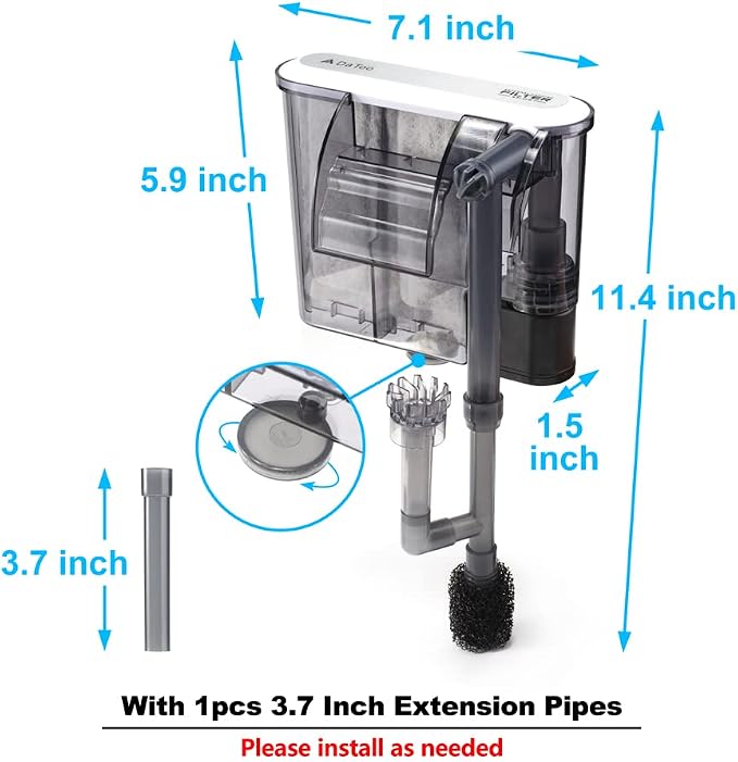 DaToo Aquarium Hang On Filter Small Fish Tank Hanging Filter Power Waterfall Filtration System for 10 to 20 Gallon Aquariums
