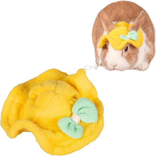 Guinea Pig Clothes,Rabbit Harness,Ferret Bunny Clothes with Pet Rabbit Harness and Leash Mini Hat Bag Cute Brooch for Kitten Small Animal Collars (Yellow)