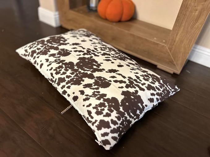 Natural Cotton Canvas Dog Bed – Raw Cotton Filled Pet Cushion Insert, Breathable Eco-Friendly Dog Mattress, Durable Washable Cover with Zipper (Cow Print Brown White, Large 48"x30"x5")