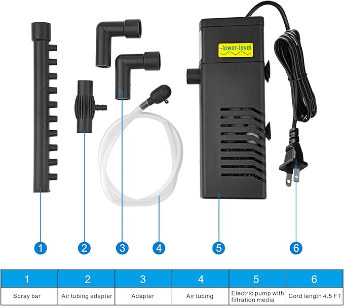 DOMICA 100GPH 5W Internal Aquarium Filter with Aeration System Power Filter for 5 to 15 Gallons Fish Tank, Submersible Fish Tank Filter
