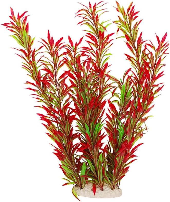 2 pcs Aquarium Decor Plastic Plants Extra Large 21 Inches Artificial Fish Tank Plants Tall Fish Tank Decorations Artificial Green Water Plants (Wine)